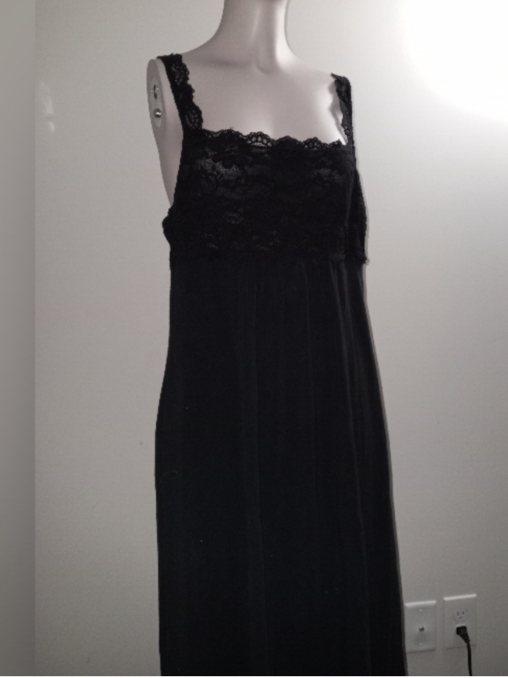 STUNNING Vintage Oscar de la Renta Black Lace Lingerie Style Midi Dress/Negligee